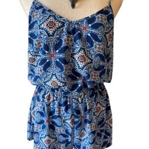 Show Me Your MuMu Blue and White Patterned Romper